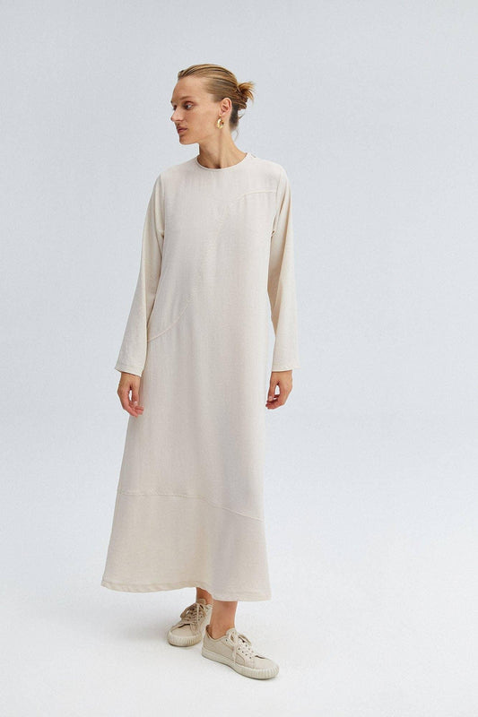 Women's Maxi Asymmetric Stitched A-Line Dress - Stone - remarkablegoods.net