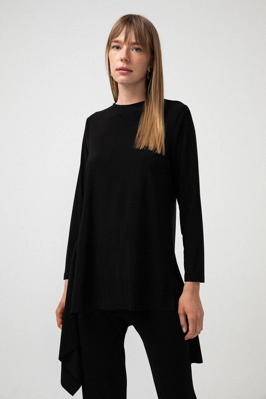 Women's Stretch Asymmetric Jersey Tunic Top in Black - remarkablegoods.net
