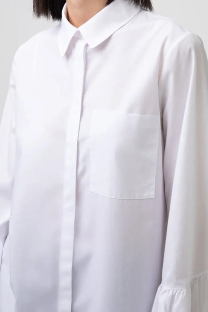 Women's Poplin Shirred Sleeve Long Sleeve Shirt in White - remarkablegoods.net