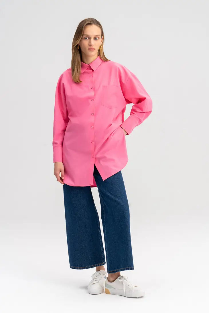 Classic Influence Hot Pink Cotton Long Sleeve Button-Up Top